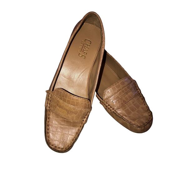 Chaps Women's Ginger Tan Loafers: Sz 8B -slip on flat shoes faux alligator skin - Picture 1 of 10